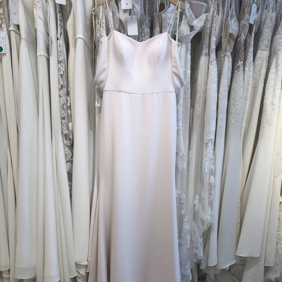 Champagne, crepe, fit and flare, off-the-shoulder - Picture 1 of 4